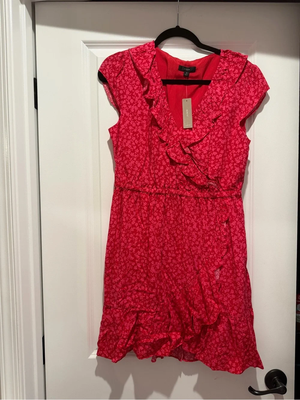 J. Crew Hot Pink Floral Ruffle Wrap Dress